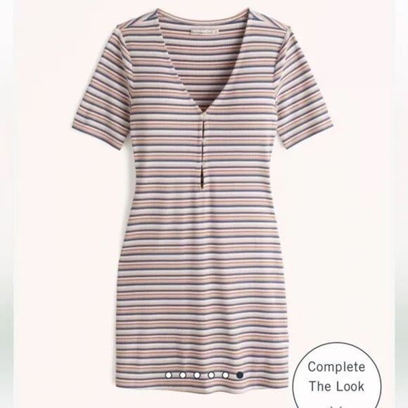 Abercrombie & Fitch Blue Orange Triple Keyhole Ribbed Knit Mini Dress Large - Picture 13 of 13